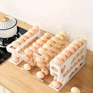 3-Tier Sliding Egg Holder with Auto-Rolling Mechanism