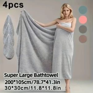 4pcs Super Large Bath Towel Set Wraps Full Body Star Striped Large Bath