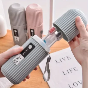Portable Travel Toothbrush Case with Built-in Toothpaste Holder