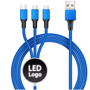 1.2M LED Logo 3-in-1 Charger 3A Type-C Micro USB Cable for Car and Mobile Phones Electronics Gift Power Bank Ready to Ship