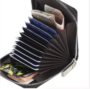Litchi pattern mini anti-theft card holder with multiple card slots and ID card holder