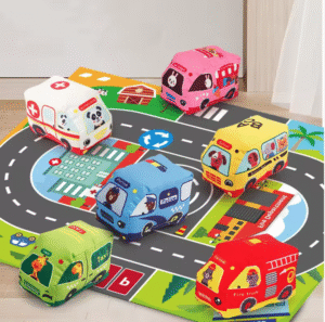 Cartoon Soft Car Toys for Baby with Playmat Storage Bag
